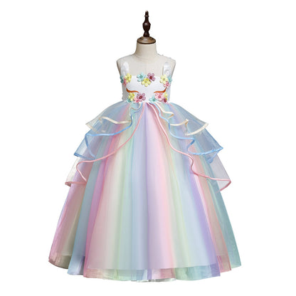 Baby Girl and Toddler Princess Dress Summer Rainbow Flower Girl Dress Christmas Pageant Dress