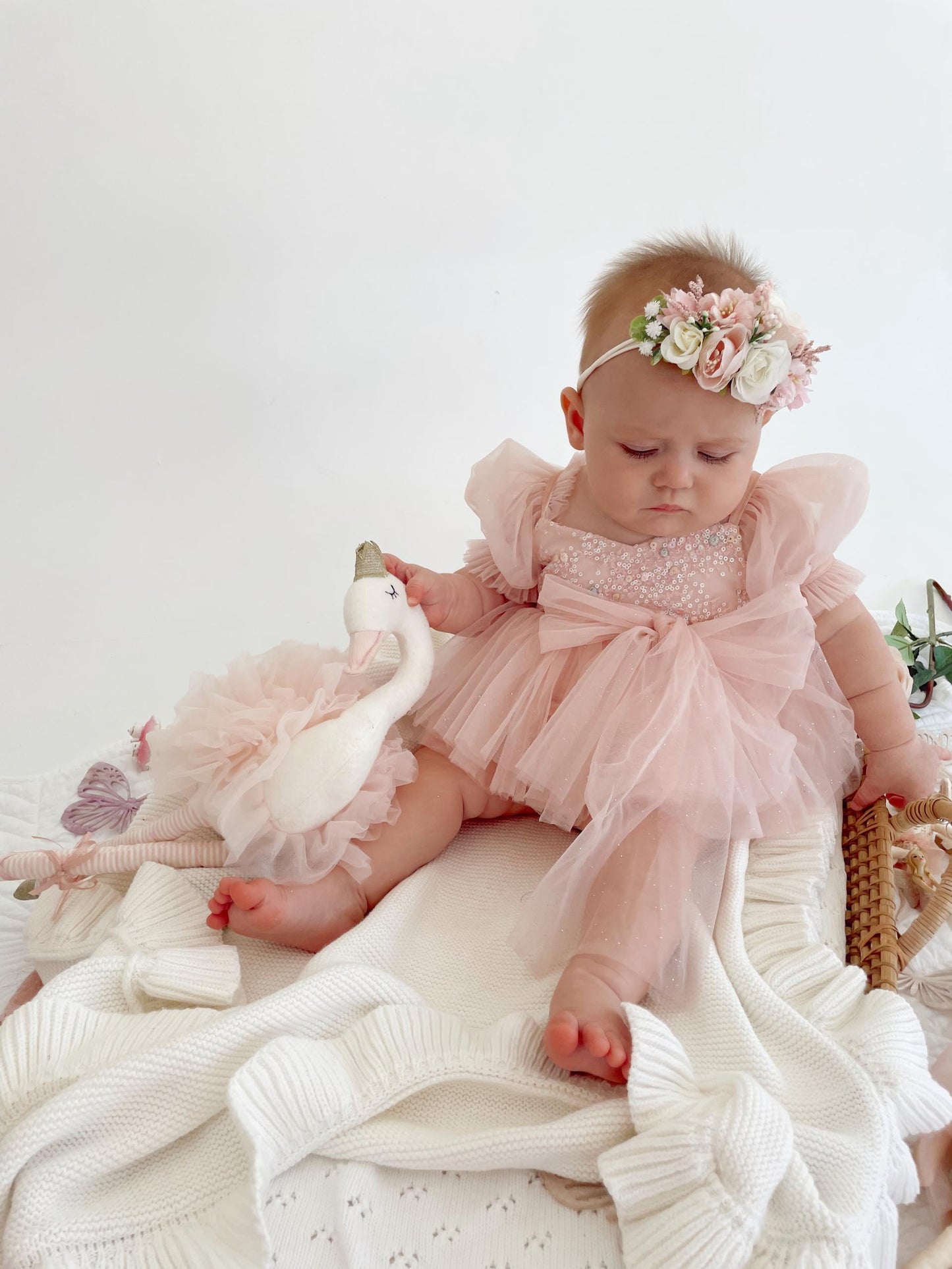 Jewel Sequin Pastel Pink Sparkle Baby Girl Tulle Party Romper
