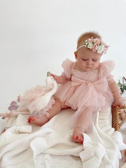 Jewel Sequin Pastel Pink Sparkle Baby Girl Tulle Party Romper