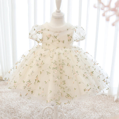 Toddler Girl Birthday Party Dress White Puffy Sleeves Flower Girl Dress Princess Dress
