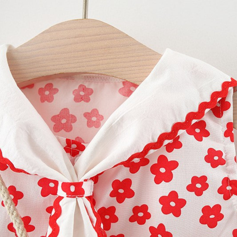 Girls Floral Ribbon Dress Girls Vacation Dress