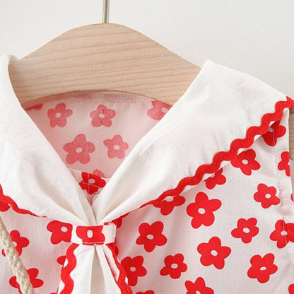 Girls Floral Ribbon Dress Girls Vacation Dress