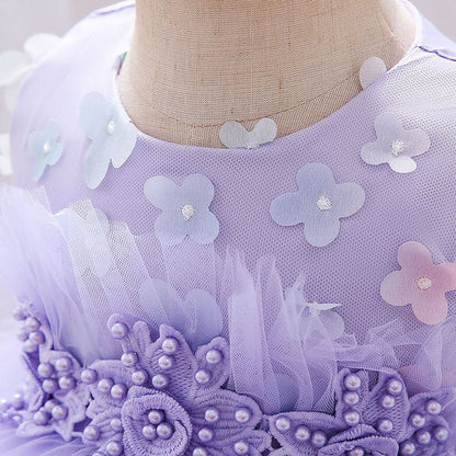 Baby Girl Formal Princess Dress Easter Dress Toddler Sleeveless Mesh Floral Birthday Party Dresses