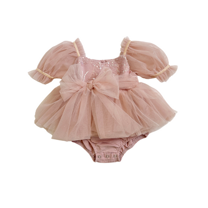 Jewel Sequin Dusty Pink Sparkle Baby Girl Tulle Party Romper