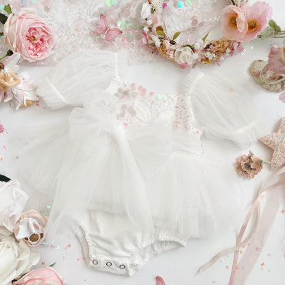 Jewel Sequin White Sparkle Baby Girl Tulle Party Romper