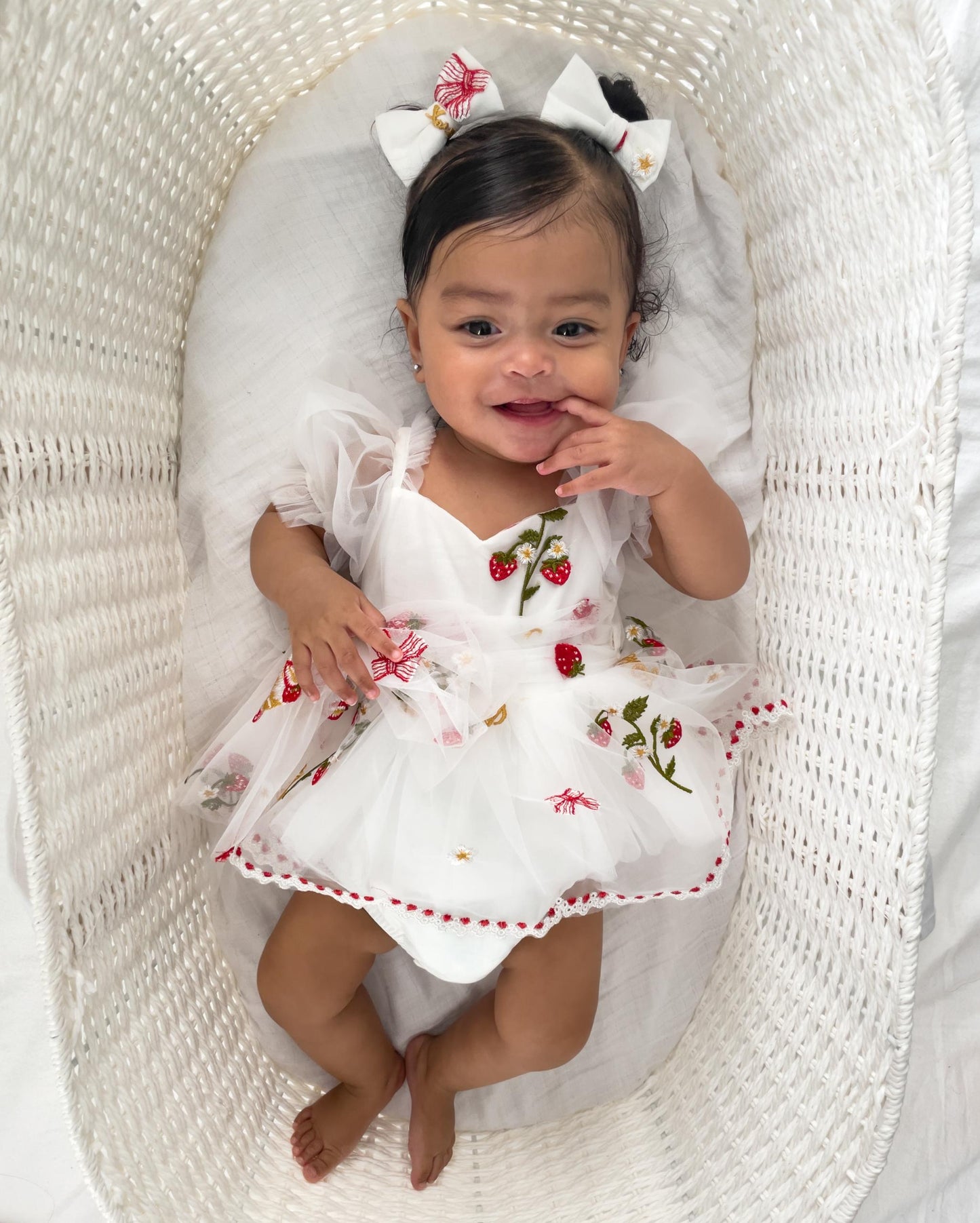 Strawberry Fields White Baby Girl Tulle Party Romper