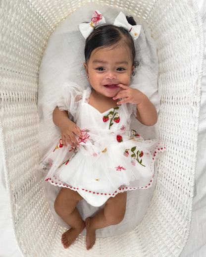 Strawberry Fields White Baby Girl Tulle Party Romper