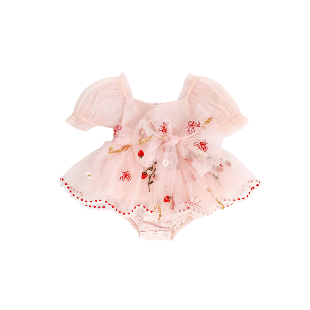 Strawberry Fields Pink Baby Girl Tulle Party Romper