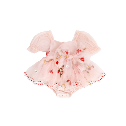 Strawberry Fields Pink Baby Girl Tulle Party Romper