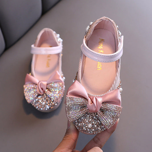 Girl Dress Shoes Bowknot Sequins Dance Performance Shoes