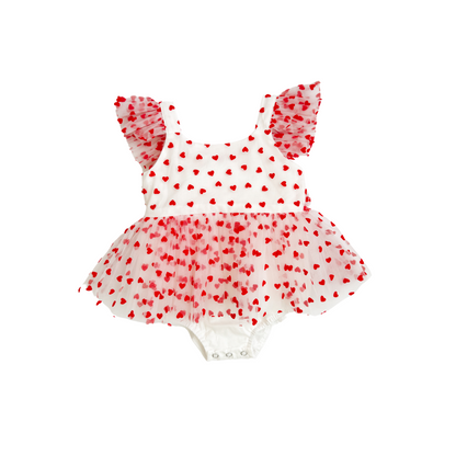 Valentina White Heart Baby Girl Tulle Party Romper