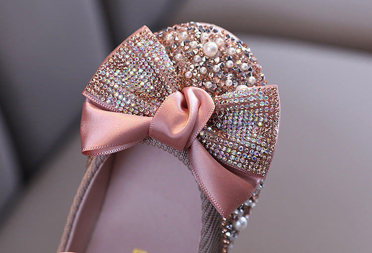 Girl Dress Shoes Bowknot Sequins Dance Performance Shoes