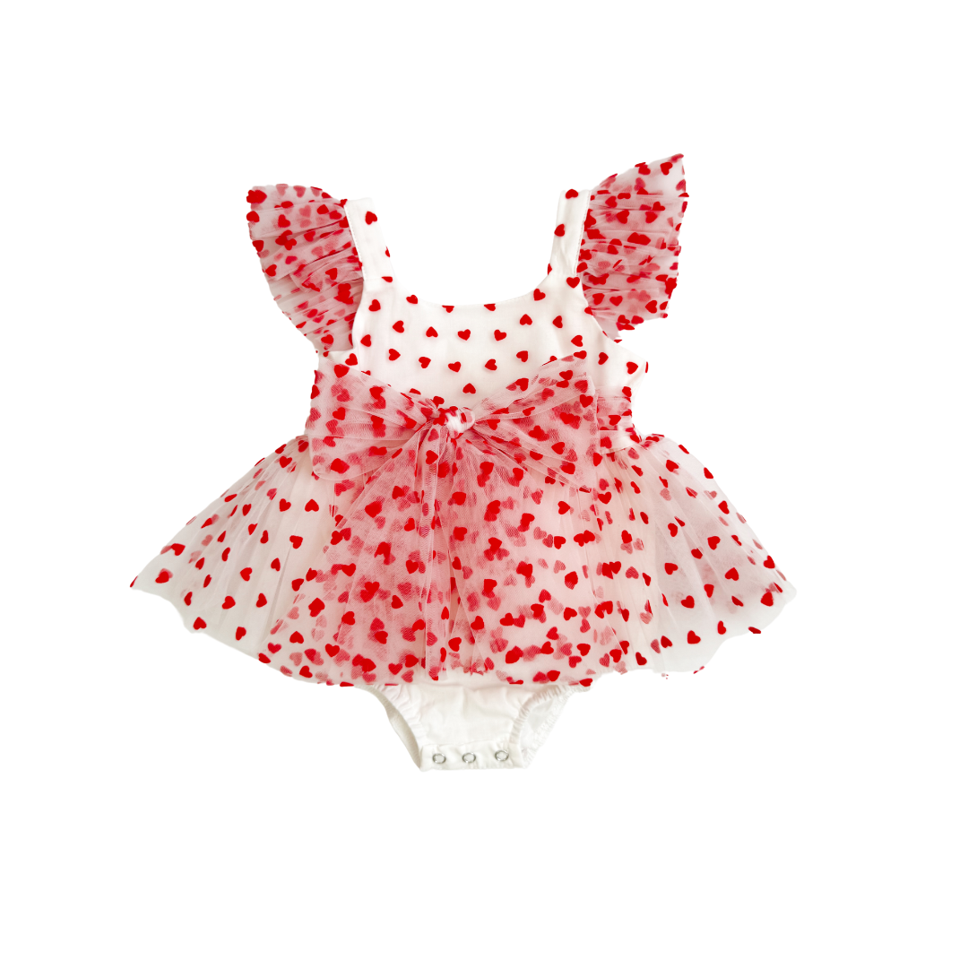 Valentina White Heart Baby Girl Tulle Party Romper