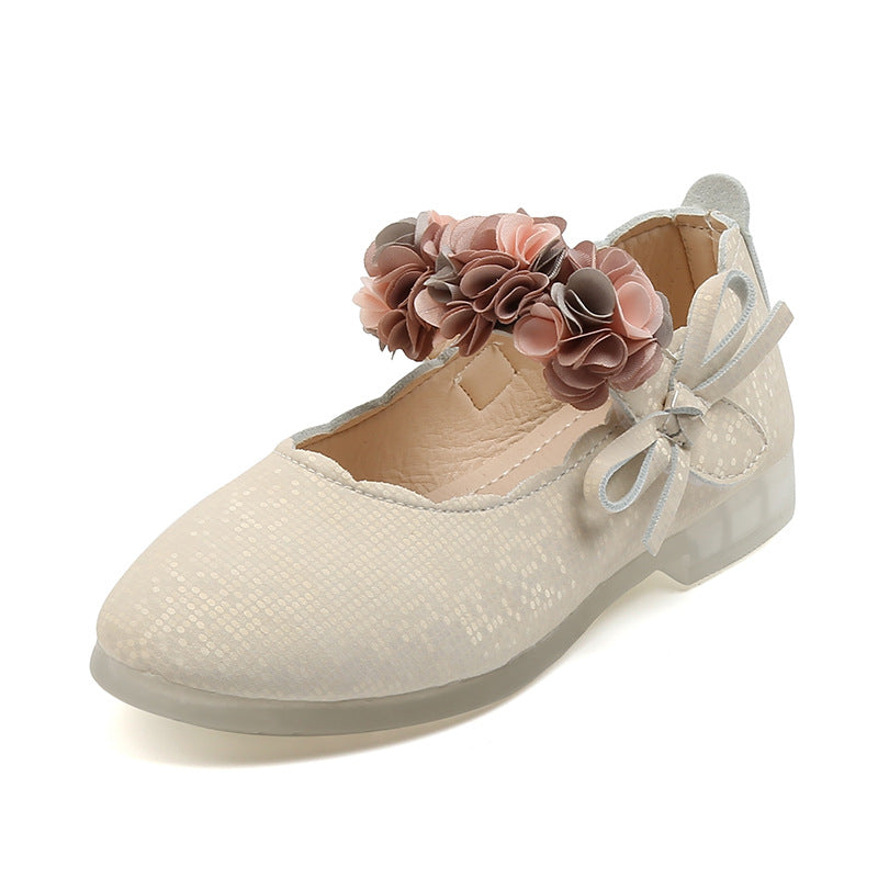 Girls Flower Crystal Bowknot Soft-soled Princess Shoes