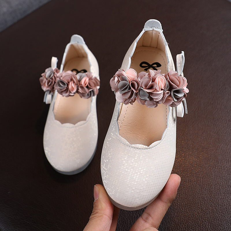 Girls Flower Crystal Bowknot Soft-soled Princess Shoes