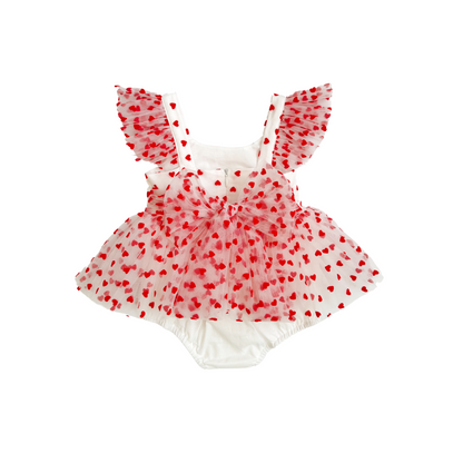 Valentina White Heart Baby Girl Tulle Party Romper