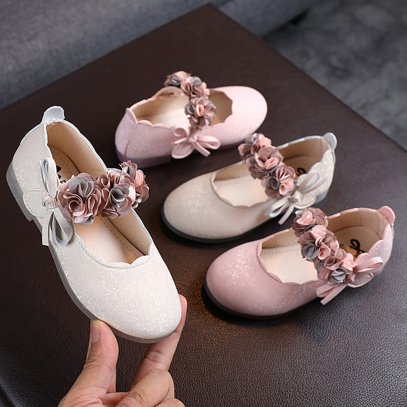 Girls Flower Crystal Bowknot Soft-soled Princess Shoes