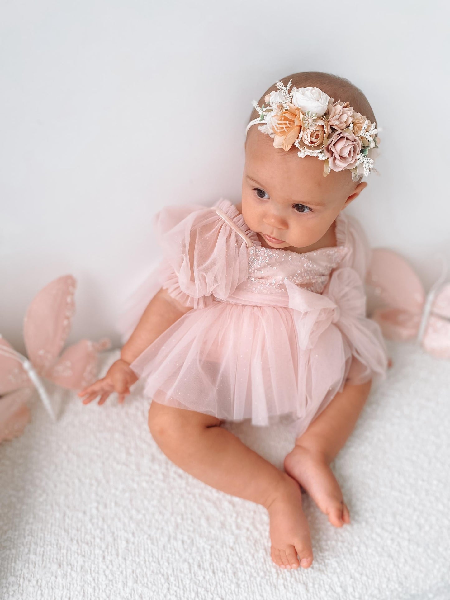 Jewel Sequin Pastel Pink Sparkle Baby Girl Tulle Party Romper