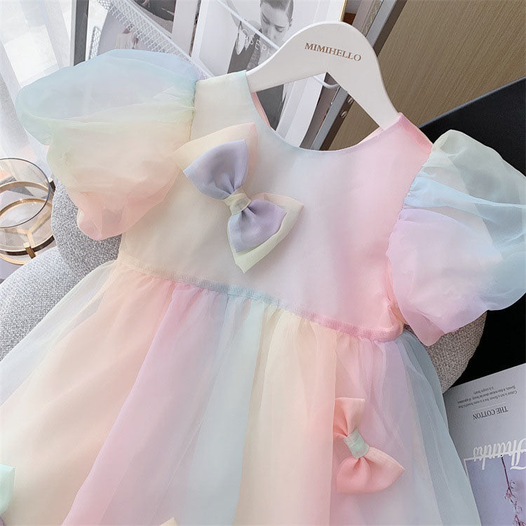 Girl Party Rainbow Dress Girl Summer Vacation Princess Dress