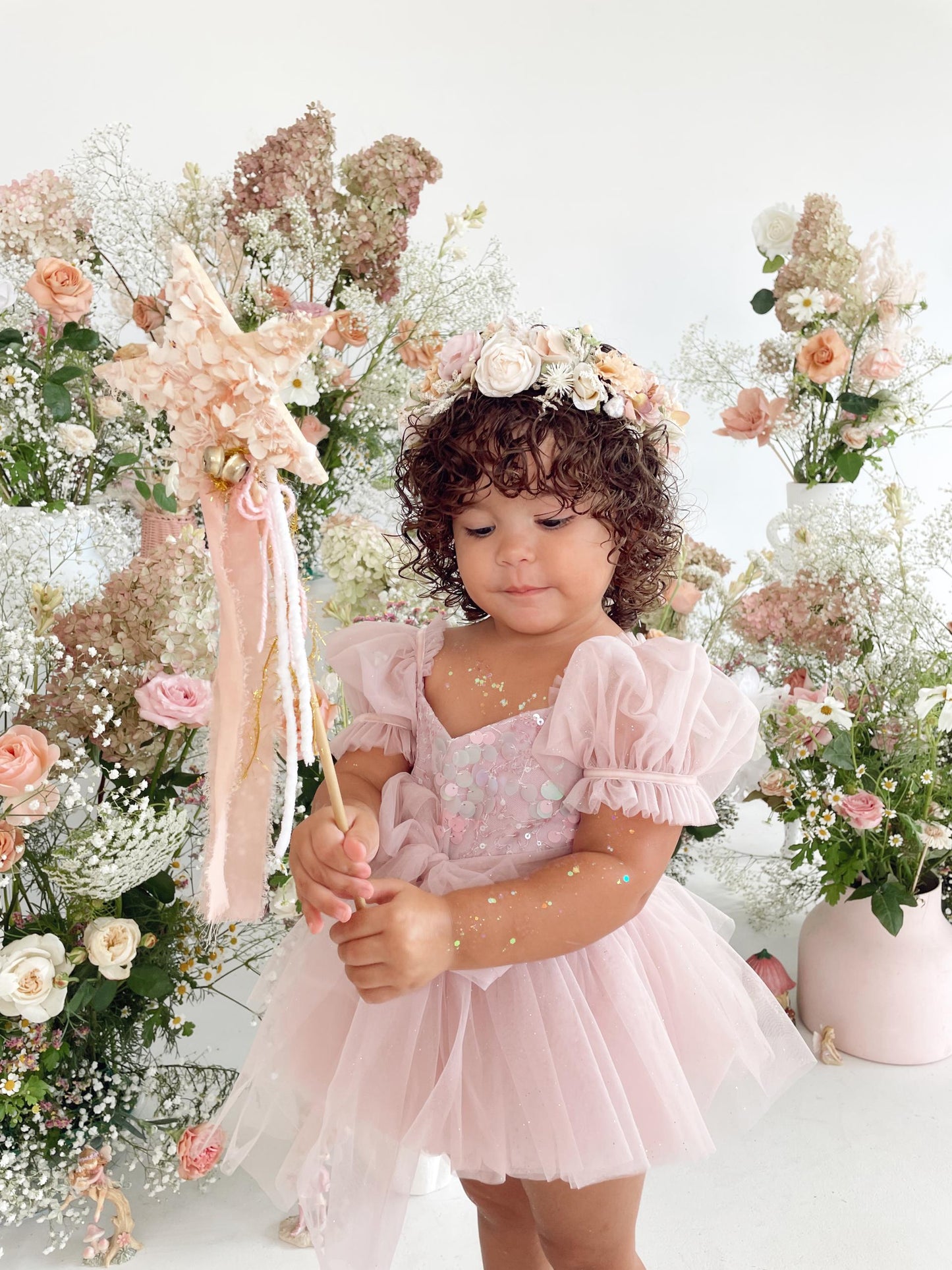 Jewel Sequin Dusty Pink Sparkle Baby Girl Tulle Party Romper