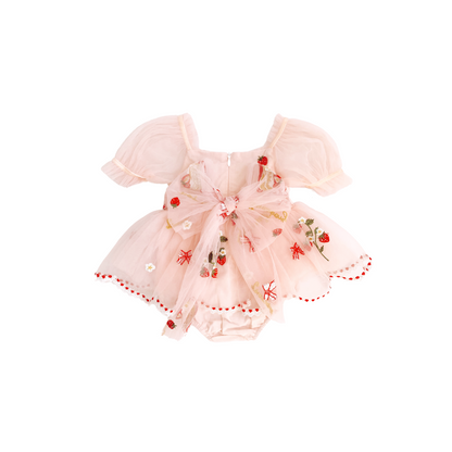 Strawberry Fields Pink Baby Girl Tulle Party Romper