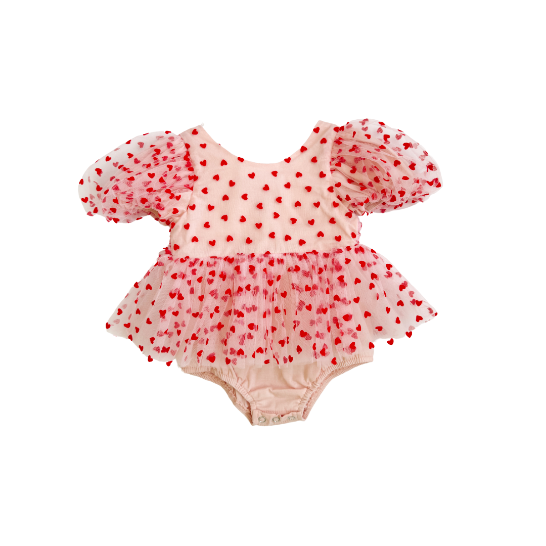 Lover Pink Heart Baby Girl Tulle Party Romper