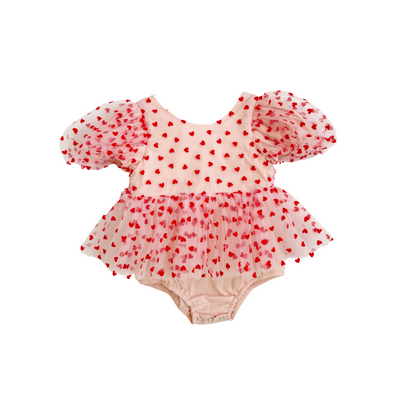 Lover Pink Heart Baby Girl Tulle Party Romper
