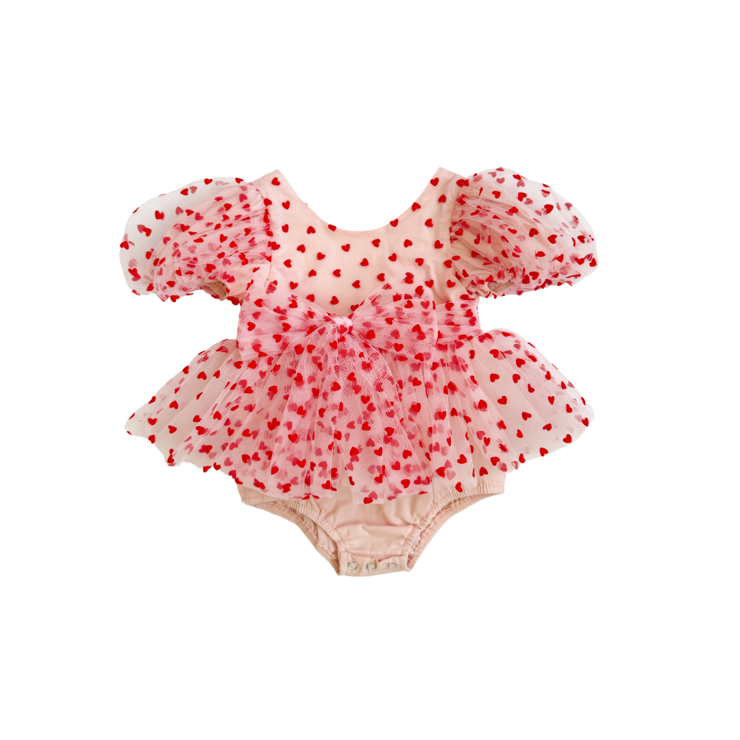 Lover Pink Heart Baby Girl Tulle Party Romper