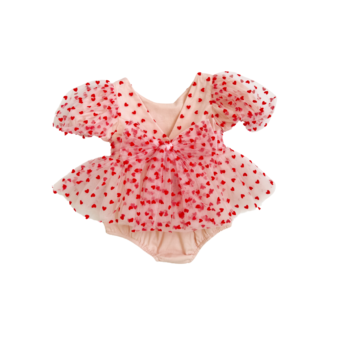 Lover Pink Heart Baby Girl Tulle Party Romper