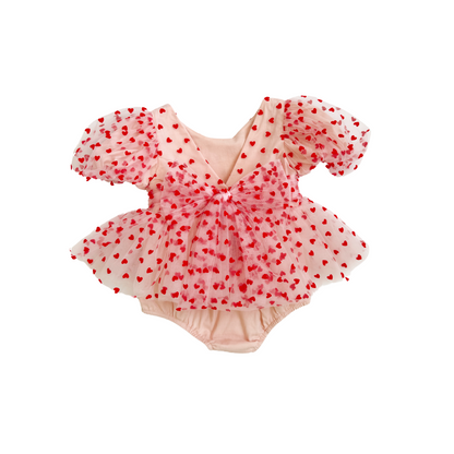 Lover Pink Heart Baby Girl Tulle Party Romper