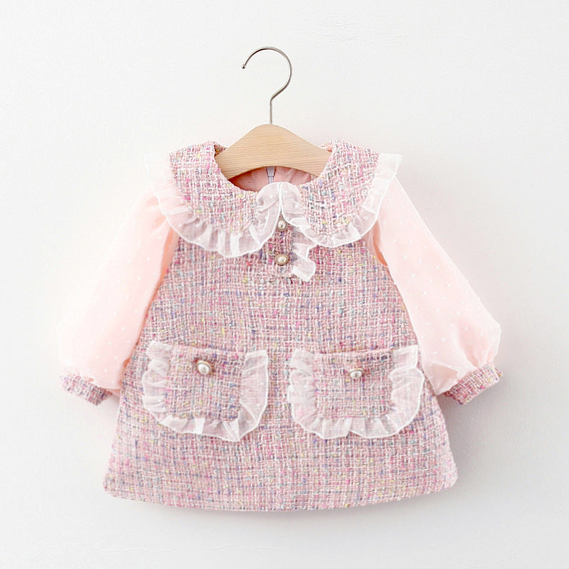 Girls Autumn Plaid Dress Girls Casual Long-sleeved Dress