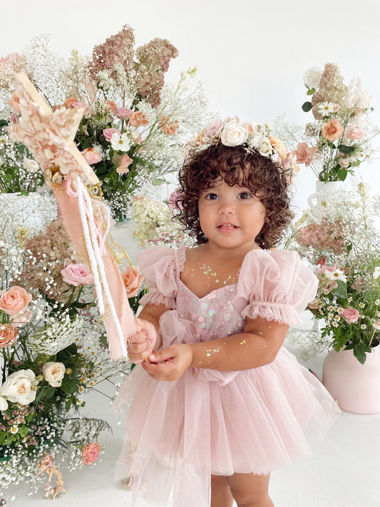 Jewel Sequin Dusty Pink Sparkle Baby Girl Tulle Party Romper