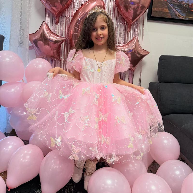 Girl Formal Princess Dress Baby Girl Pink Butterfly Sequins Birthday Party Dress