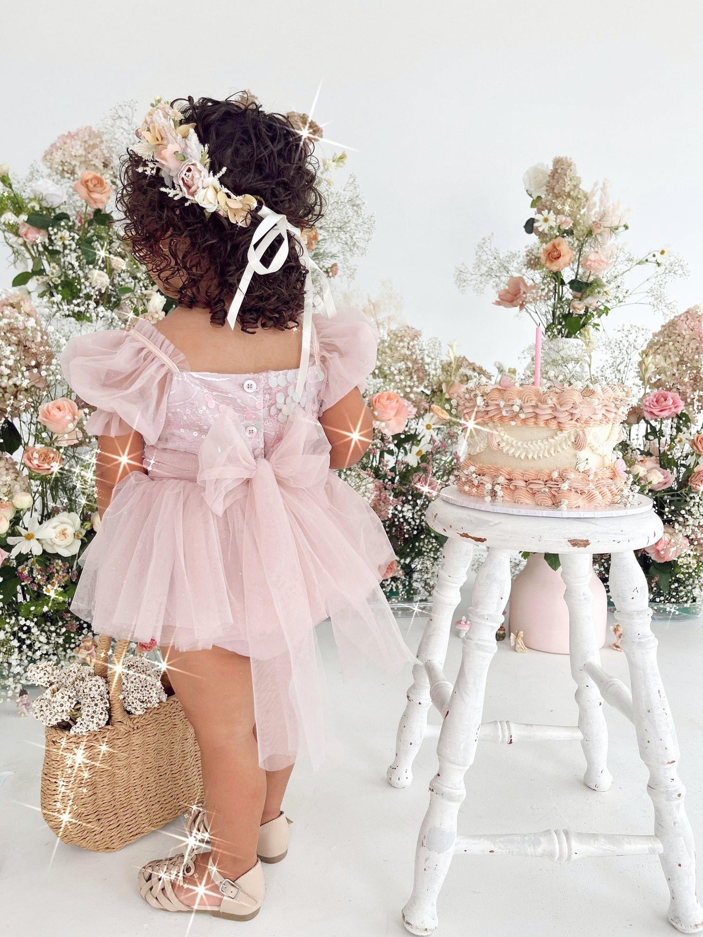 Jewel Sequin Dusty Pink Sparkle Baby Girl Tulle Party Romper