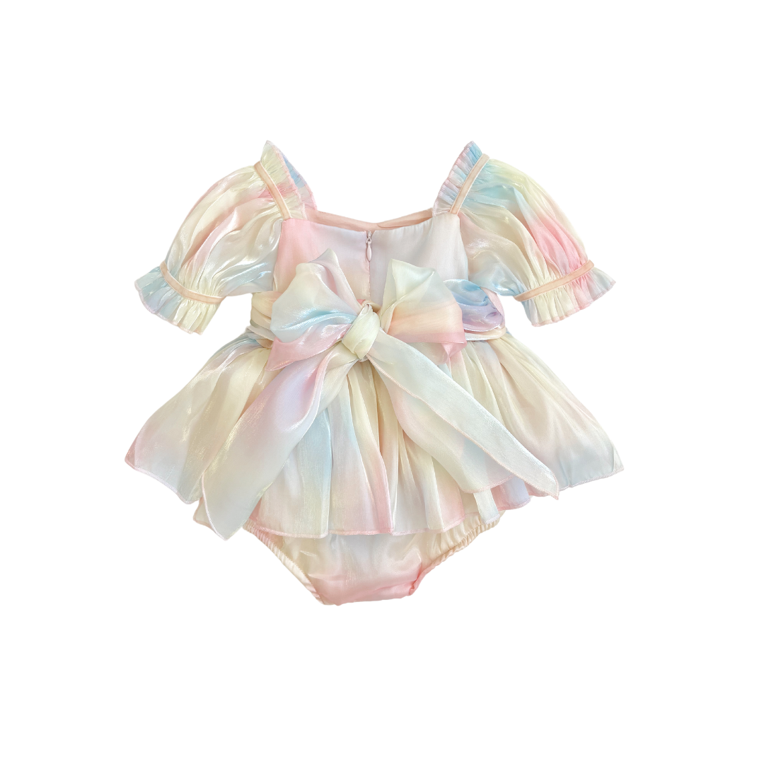 Sherbet Fairy Pastel Rainbow Organza Baby Girl Party Romper