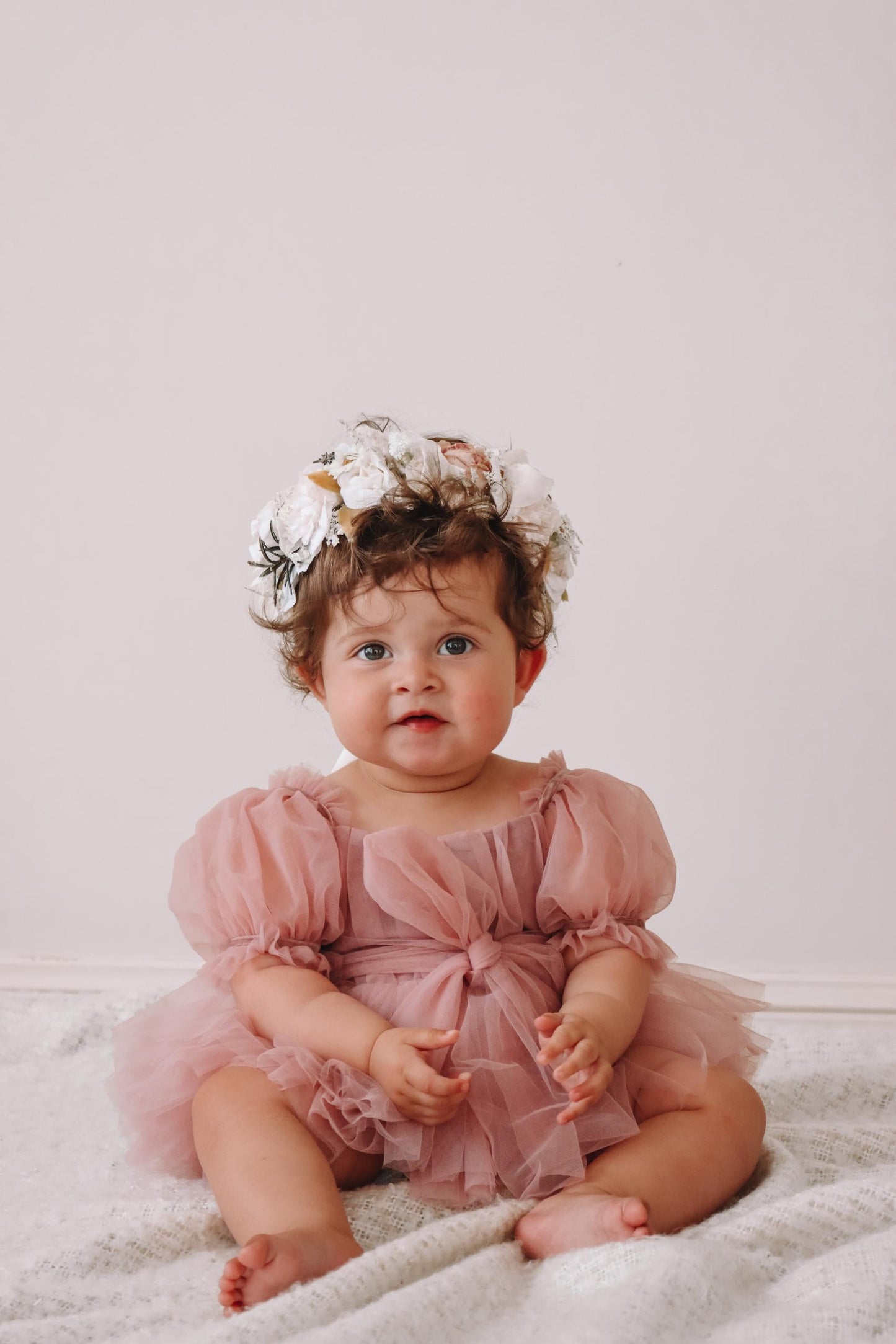 Dusty Rose Flower Fairy Baby Girl Pink Tulle Romper