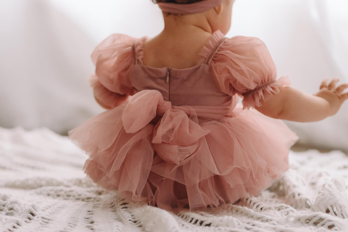 Dusty Rose Flower Fairy Baby Girl Pink Tulle Romper