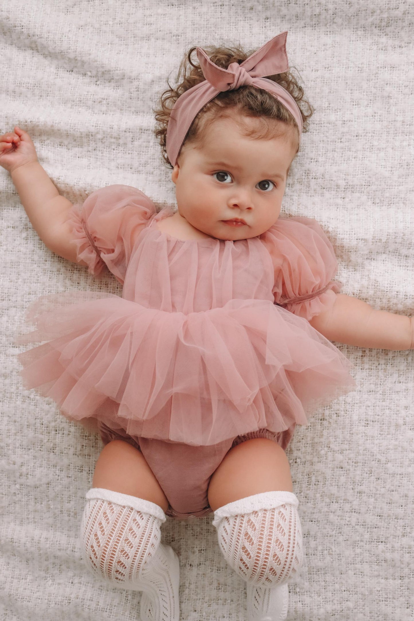 Dusty Rose Flower Fairy Baby Girl Pink Tulle Romper