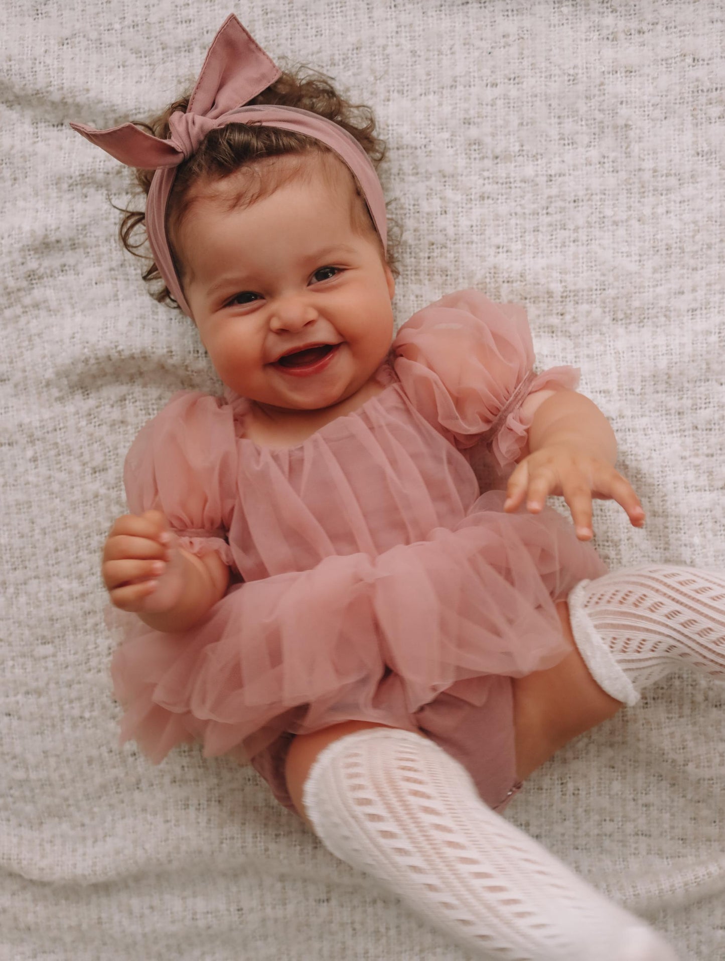 Dusty Rose Flower Fairy Baby Girl Pink Tulle Romper