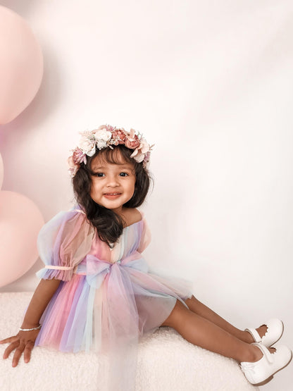 Unicorn Party Baby Girl Rainbow Tulle Romper