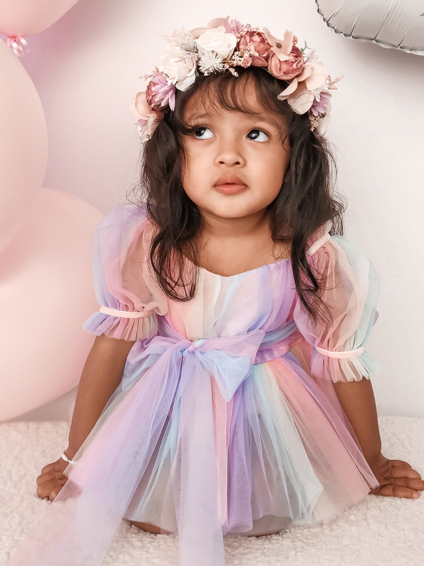 Unicorn Party Baby Girl Rainbow Tulle Romper