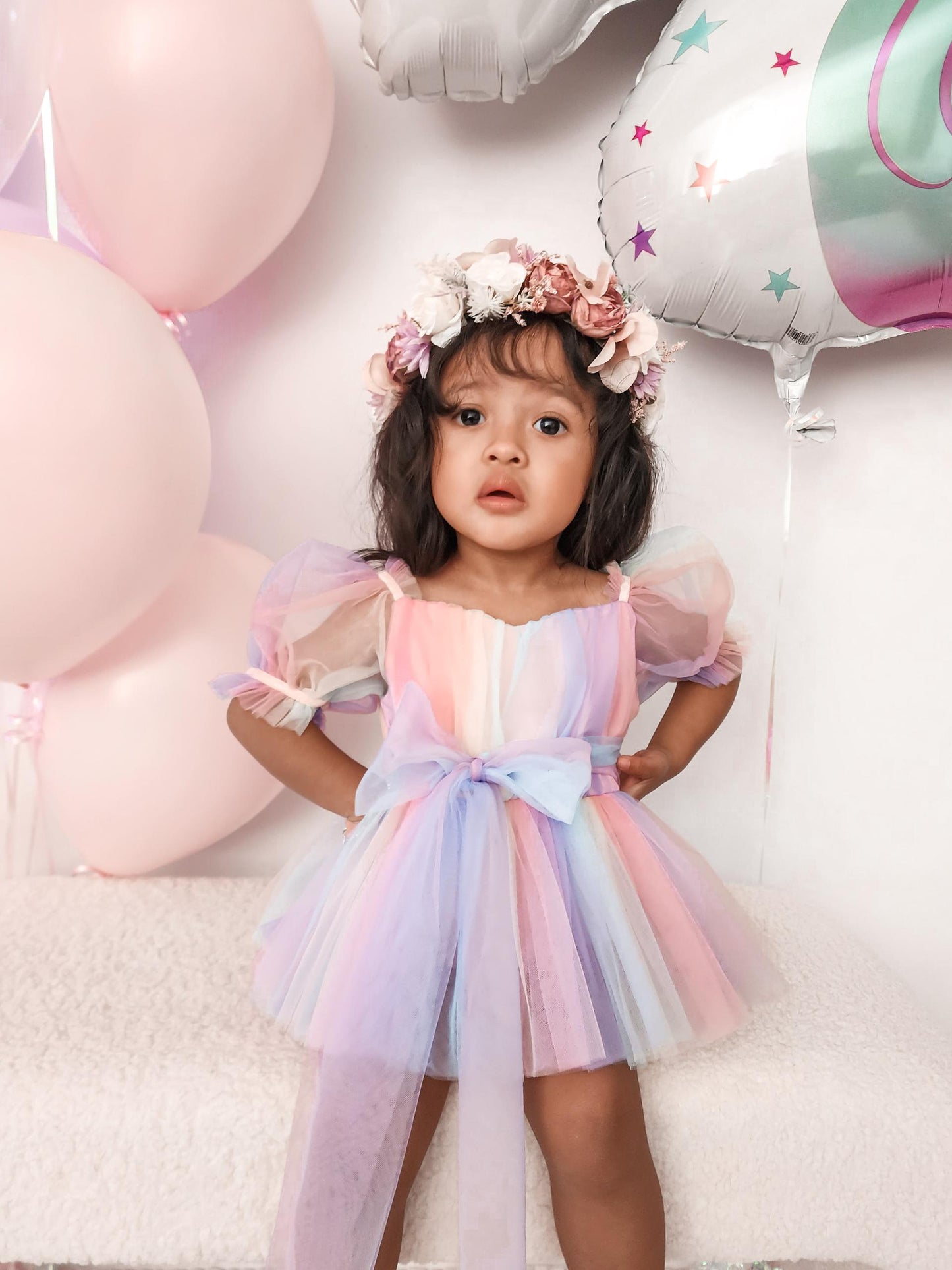 Unicorn Party Baby Girl Rainbow Tulle Romper