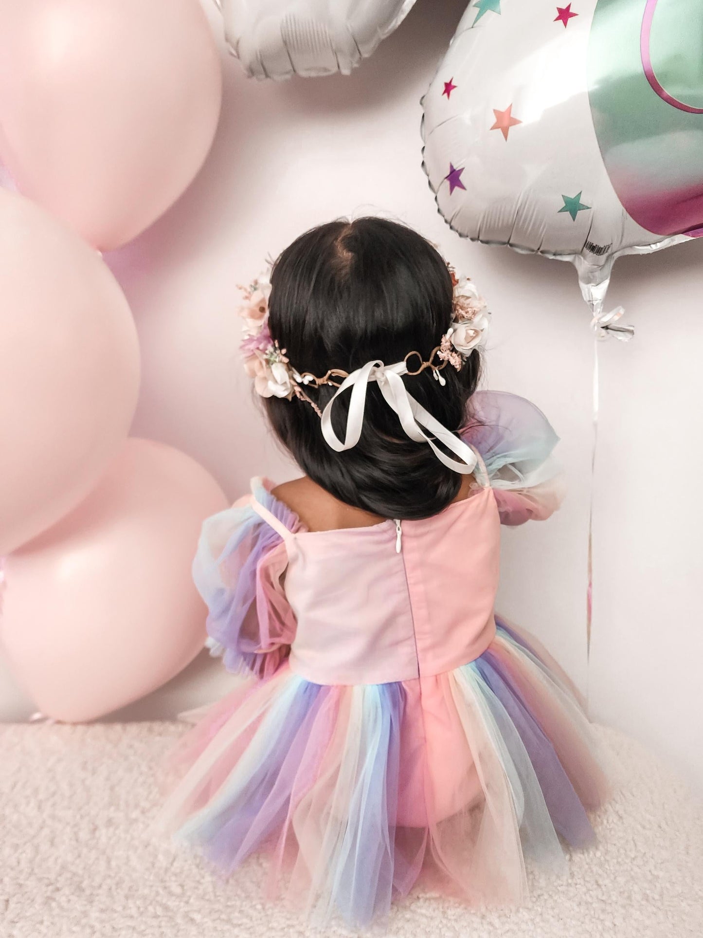 Unicorn Party Baby Girl Rainbow Tulle Romper
