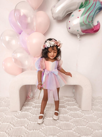 Unicorn Party Baby Girl Rainbow Tulle Romper