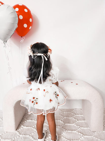 Strawberry Fields White Baby Girl Tulle Party Romper