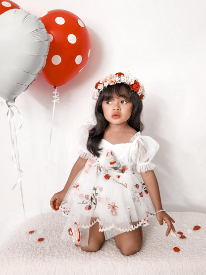 Strawberry Fields White Baby Girl Tulle Party Romper