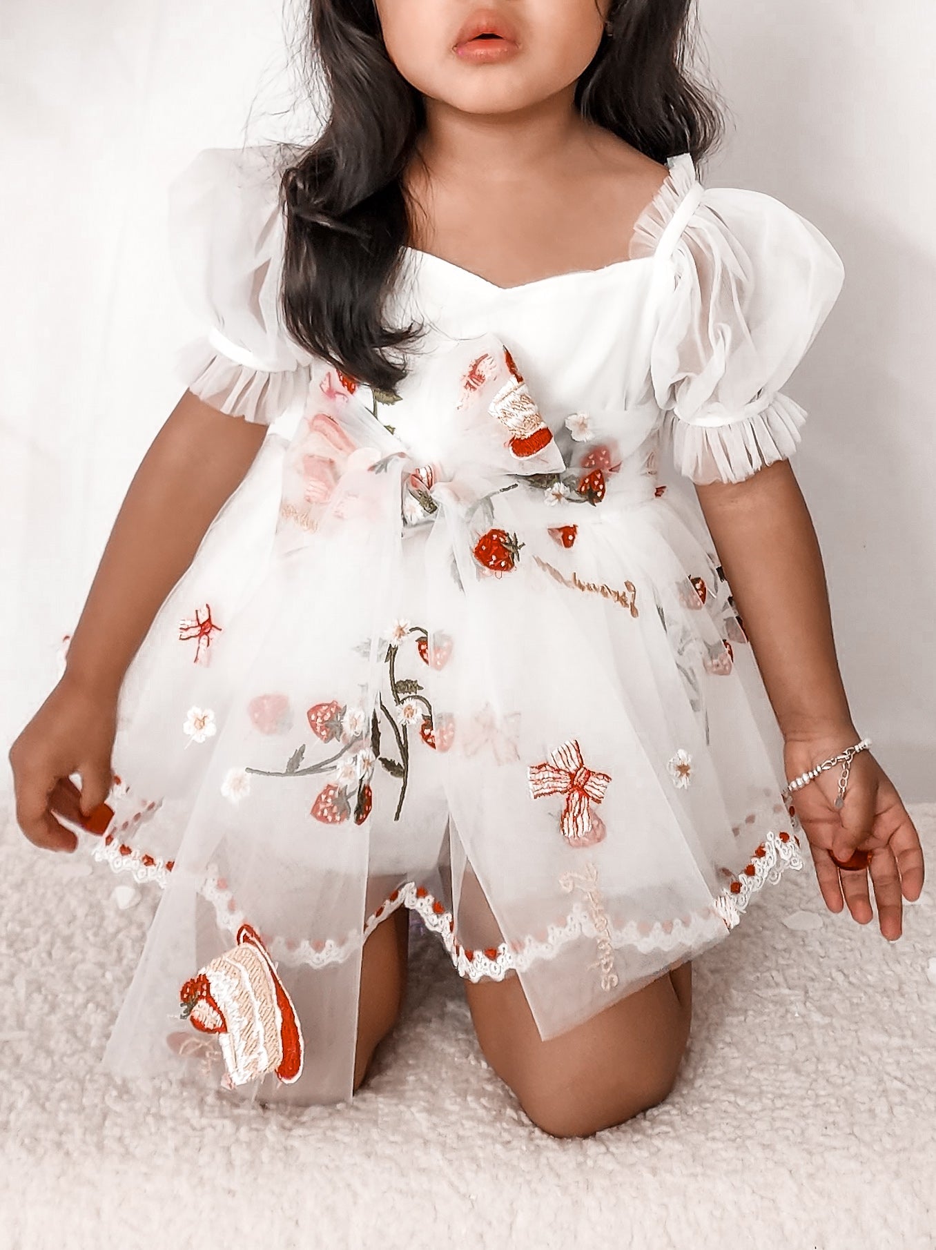 Strawberry Fields White Baby Girl Tulle Party Romper