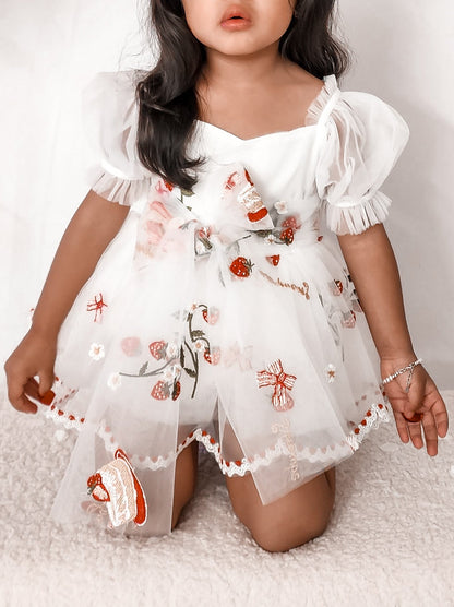 Strawberry Fields White Baby Girl Tulle Party Romper