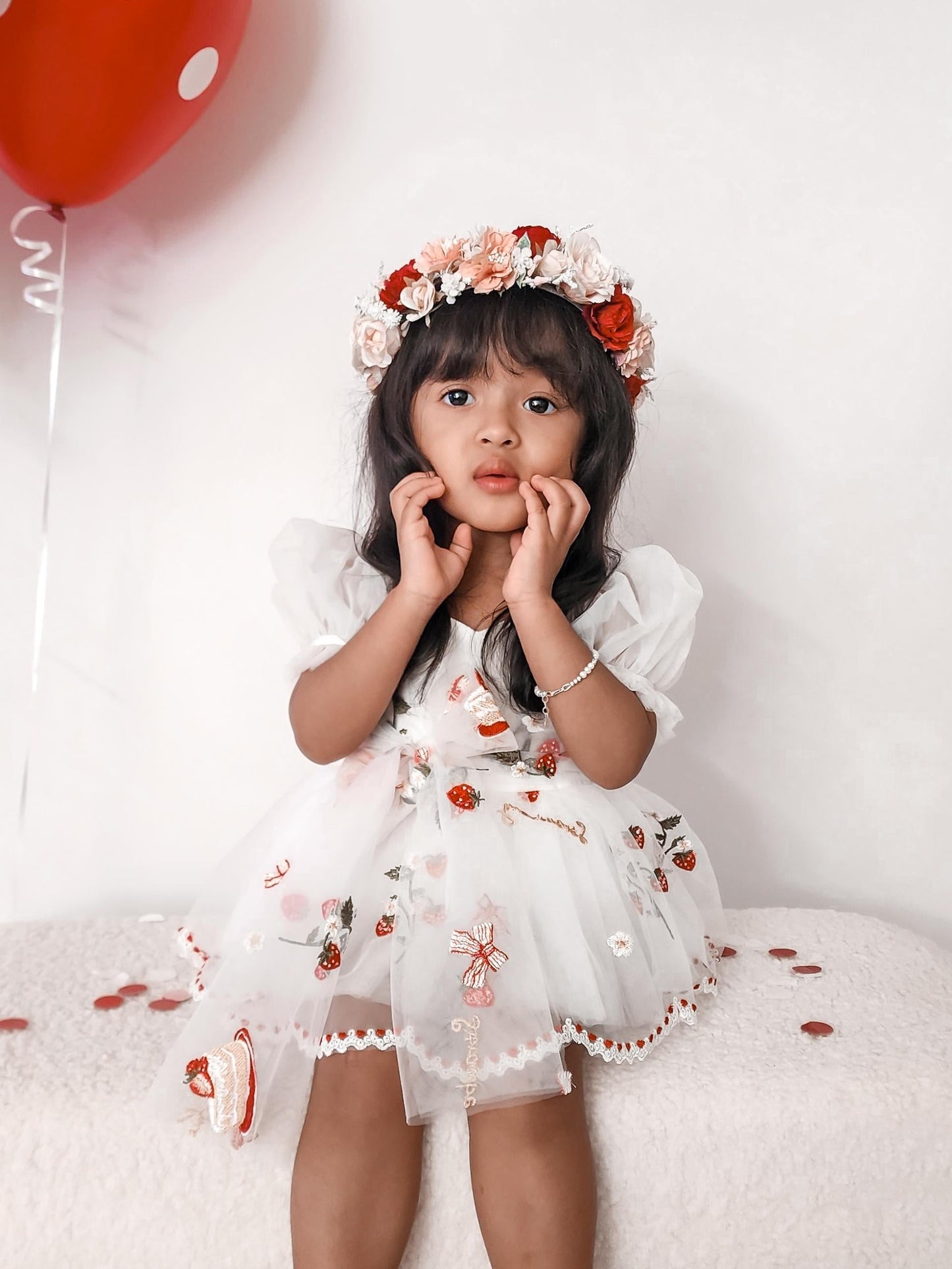 Strawberry Fields White Baby Girl Tulle Party Romper