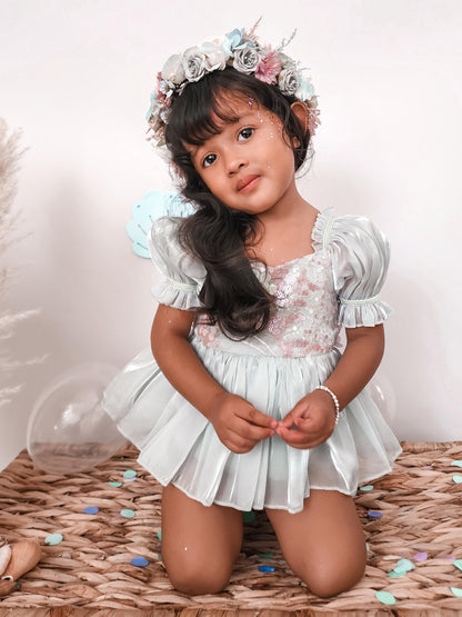 Mermaid Sequin Green Organza Baby Girl Party Romper